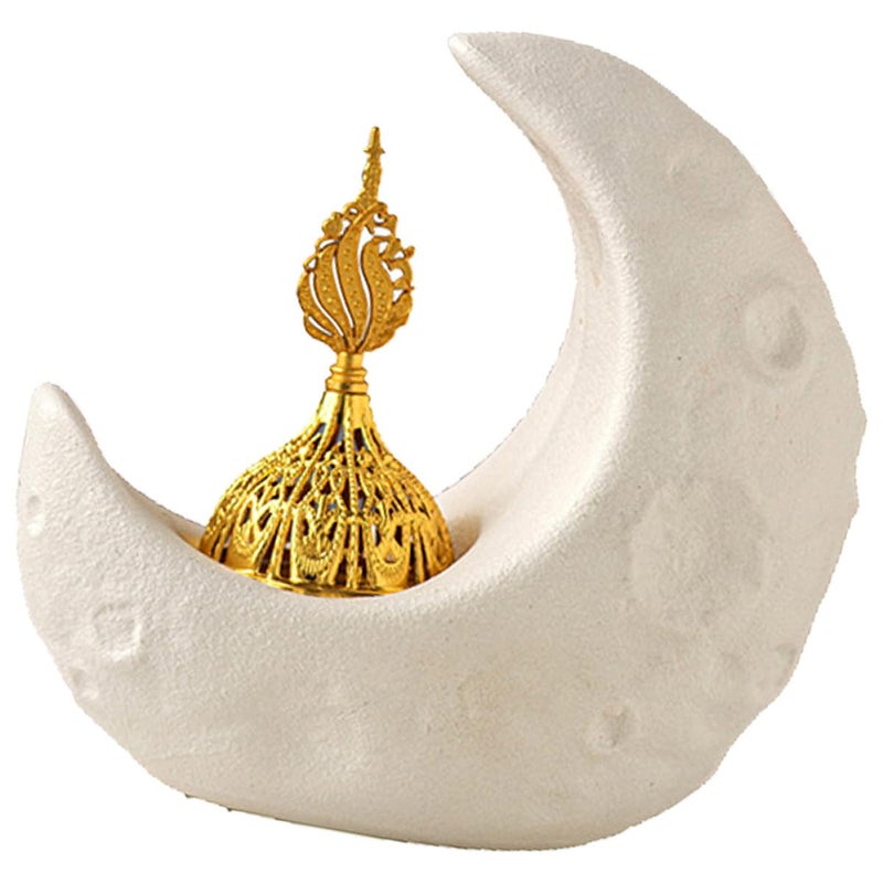 Ceramic Moon Shaped Incense Holder Desktop Burner For Meditation Aromatherapy Ramadan - Image 2