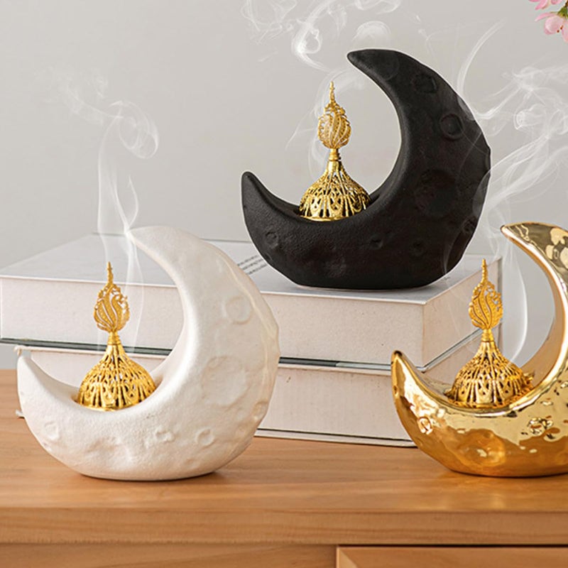 Ceramic Moon Shaped Incense Holder Desktop Burner For Meditation Aromatherapy Ramadan - Image 5