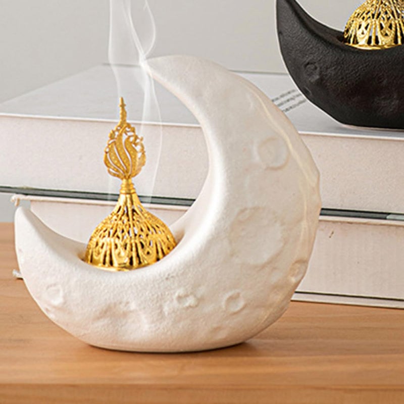 Ceramic Moon Shaped Incense Holder Desktop Burner For Meditation Aromatherapy Ramadan - Image 4