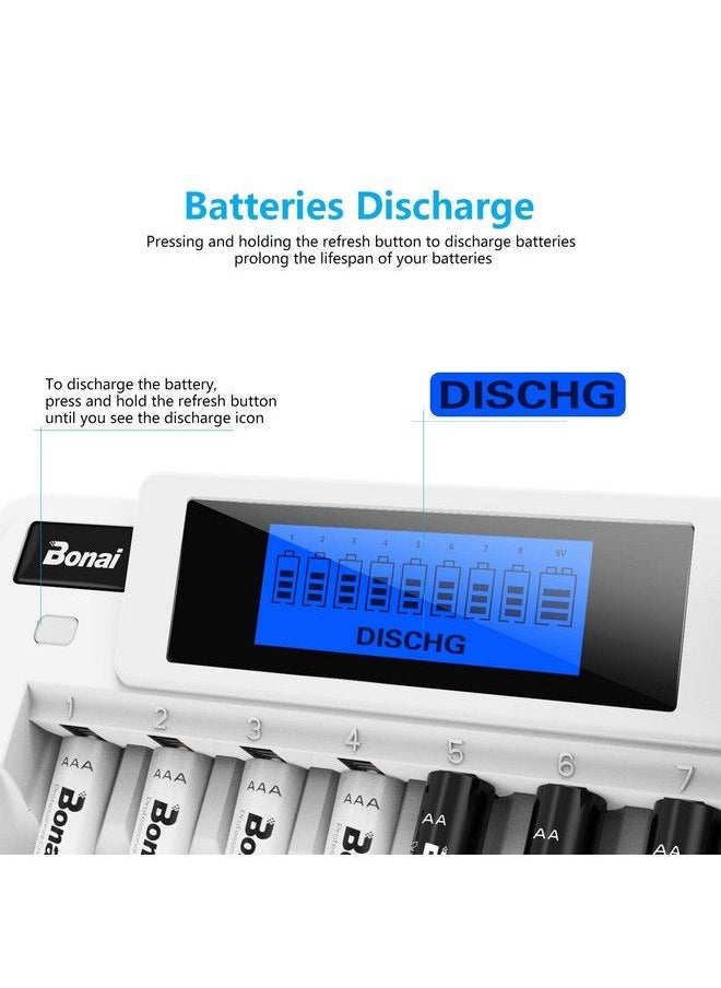 8+1 Bay Aa Battery Charger With Lcd Display For Rechargeable Aa Aaa Nimh Nicd 9V Batteries