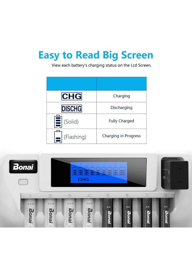 8+1 Bay Aa Battery Charger With Lcd Display For Rechargeable Aa Aaa Nimh Nicd 9V Batteries