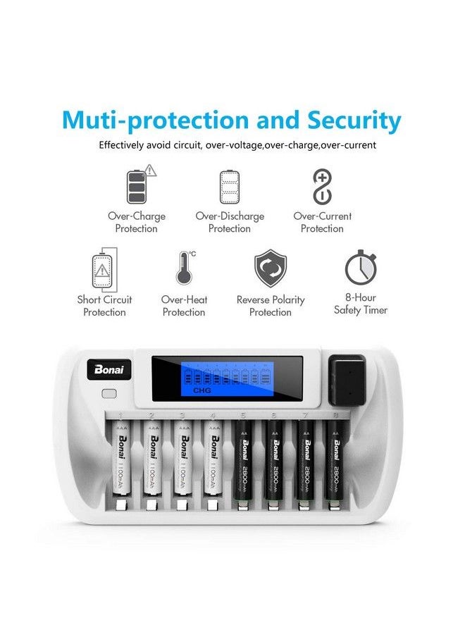 8+1 Bay Aa Battery Charger With Lcd Display For Rechargeable Aa Aaa Nimh Nicd 9V Batteries