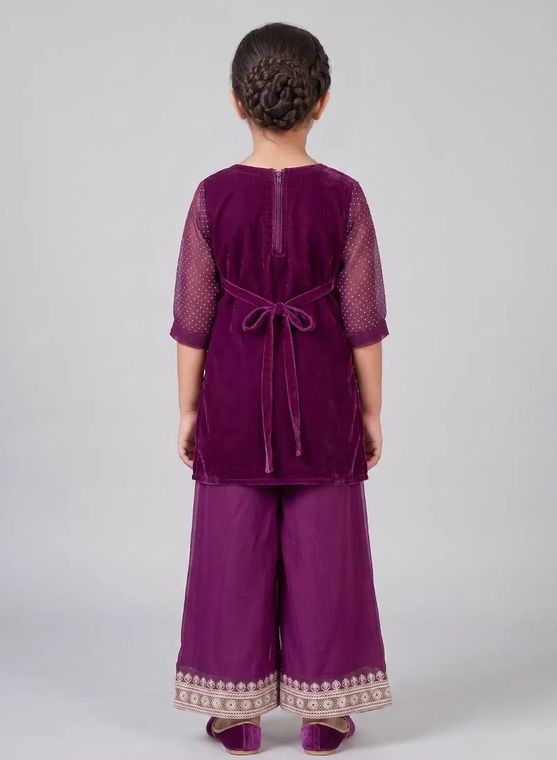 بيبي كلو Girls Purple Embroidered Kurta Palazzo Set