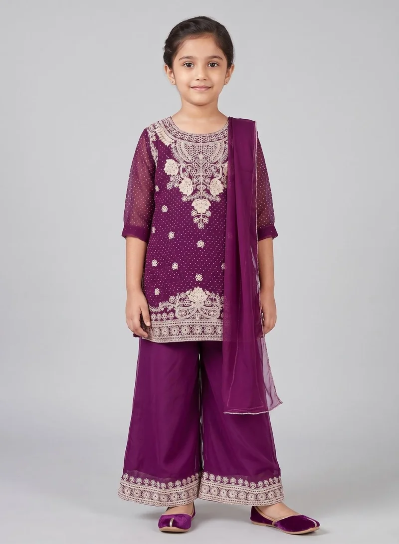 بيبي كلو Girls Purple Embroidered Kurta Palazzo Set