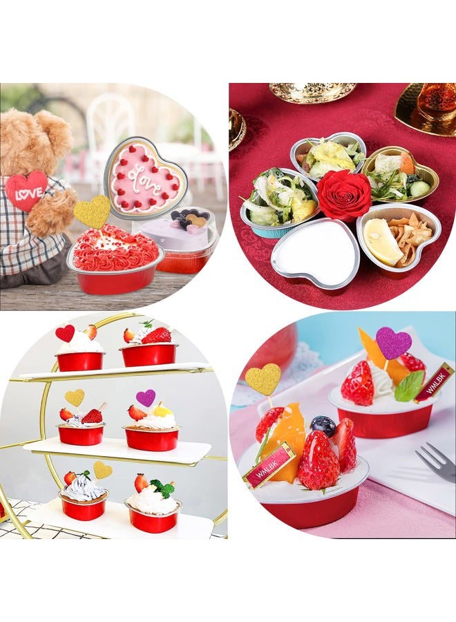 Lovinland صينية كعكة على شكل قلب من الألمنيوم لفالنتاين مع أغطية 30 عبوة 100 مل / 3.4 أونصة أكواب كعكة صغيرة قابلة للتصرف لعيد الحب ، عيد الأم ، الزفاف ، عيد الميلاد ، عيد الميلاد (أحمر) - Image 5