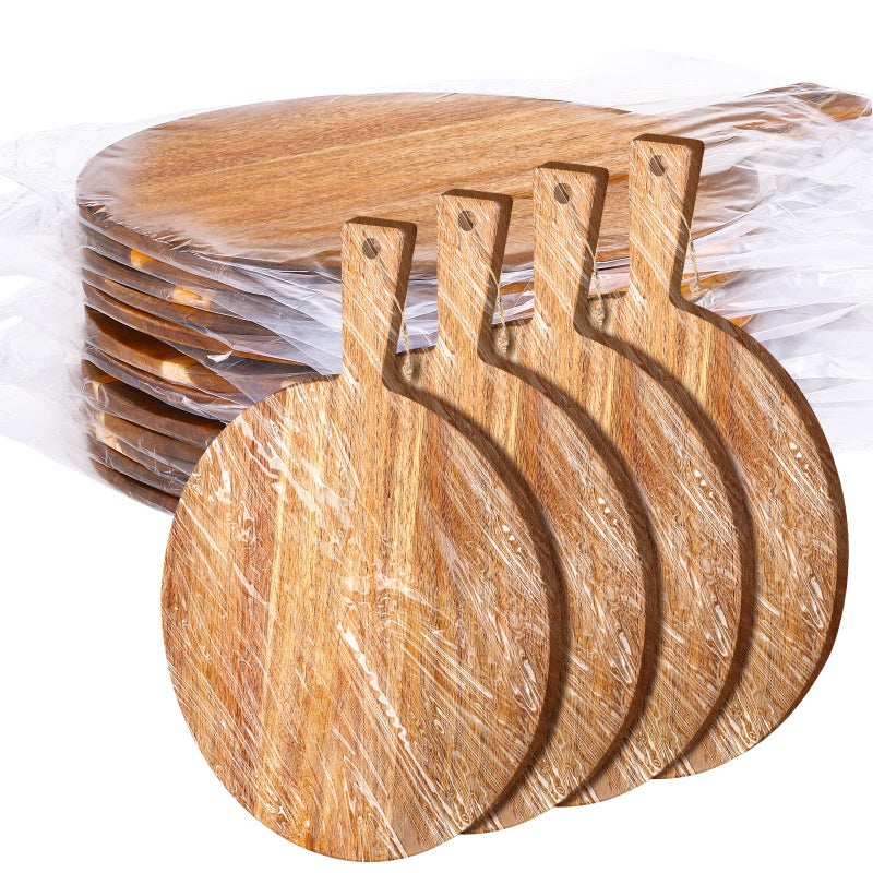 Patelai Patelai 12 Piece Round Wood Cutting Board Pizza Peel with Handle Laser Engraving Serving Charcuterie Cheese Bread Cutting Board Bulk for DIY Wedding Housewarming GiftAcacia Wood12 Inch 