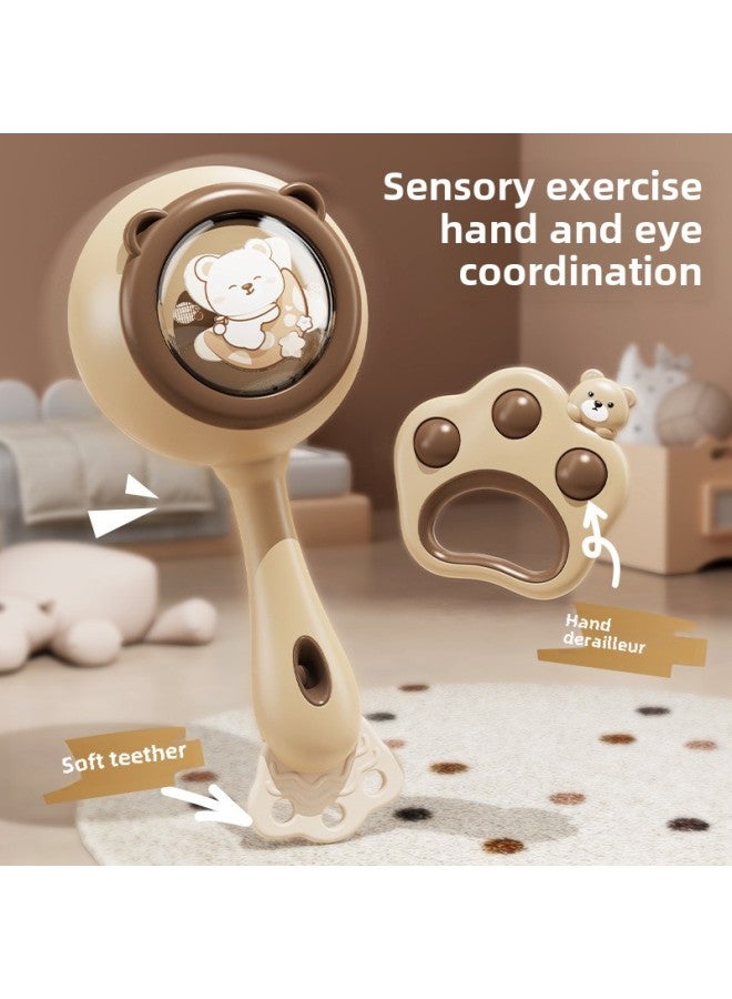 Puzzle Early Education Percussion Instrument Tambourine Enlightenment Infants Can Bite Hand Rattle Children's Tooth Gel Toys Hand Drum-Color:Brown Cute Bear-music Enlightenment Four-piece Set (color Box Packaging)  - Image 4