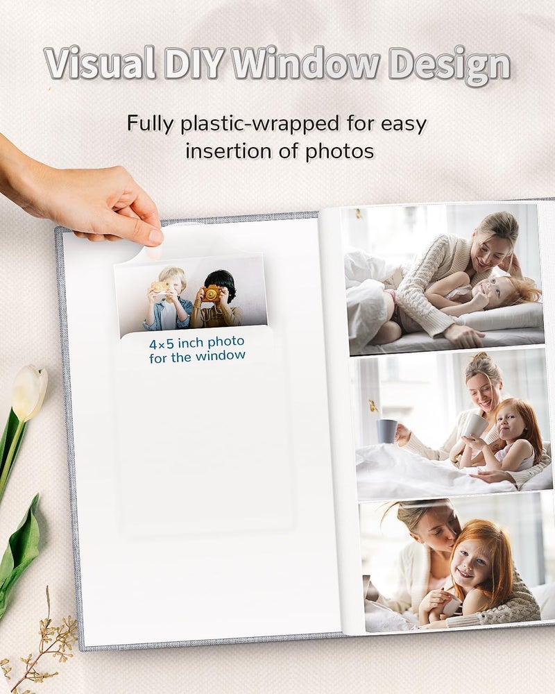 Artfeel Photo Album 4x6 with 300 PocketsSlipin Picture AlbumsLinen Cover Memory Book with Front WindowWhite Page Vertical Photo Book for WeddingFamilyAnniversareBabyVacation - Image 2