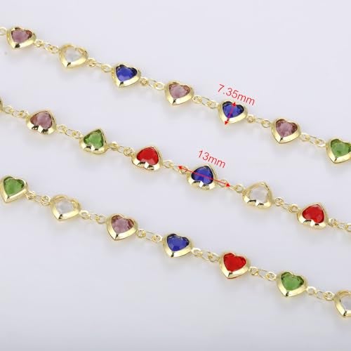 UMAOKANG 3 Meters Colorful Glass Bead Chain for Jewelry Making 18K Gold Plated Brass Chains Bulk Heart Chain for Women Necklace DIY Jewelry Making Chain - Image 3