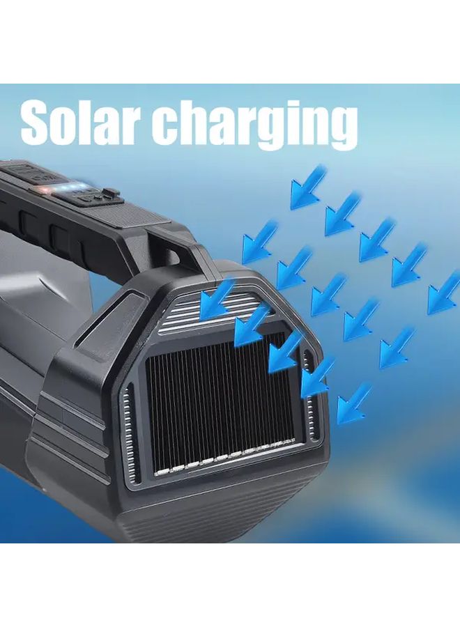 Solar Powered Flashlight USB Rechargeable 3 Modes Black Camping Emergency Light - Image 4