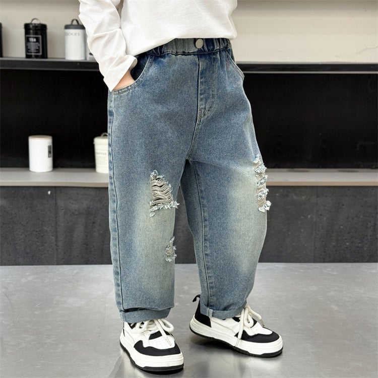 Boys' Tower Ripped Jeans Small Children'S Handsome Trendy Pants Boys Casual Pants - Image 5