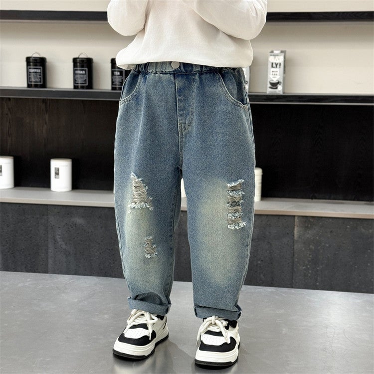 Boys' Tower Ripped Jeans Small Children'S Handsome Trendy Pants Boys Casual Pants - Image 3
