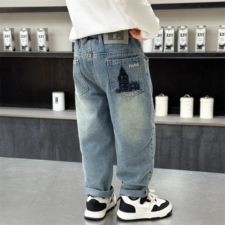 Boys' Tower Ripped Jeans Small Children'S Handsome Trendy Pants Boys Casual Pants - Image 1