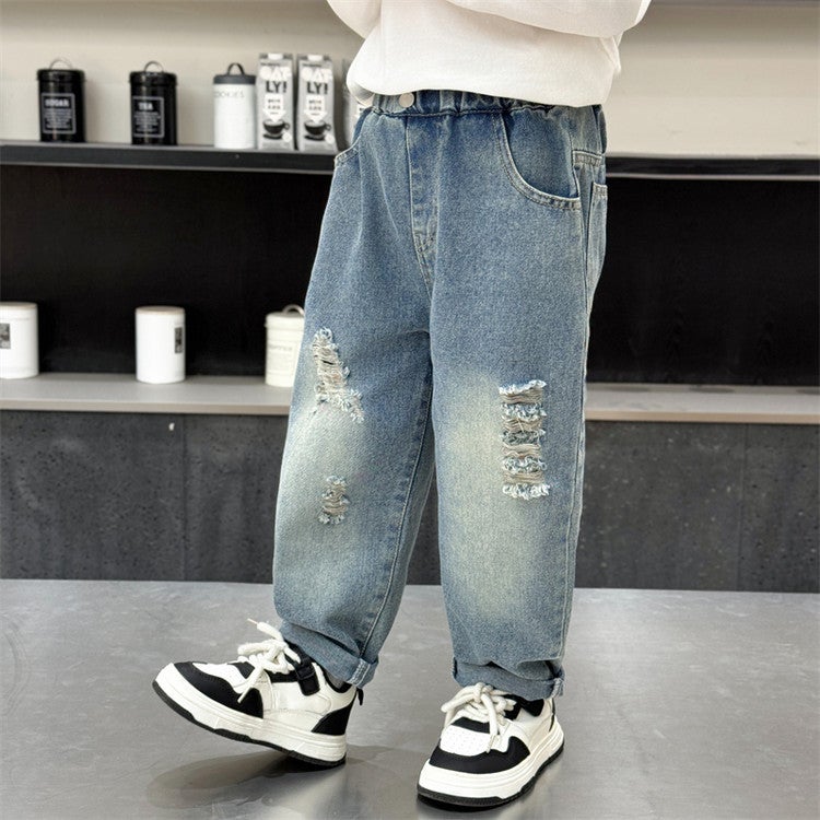 Boys' Tower Ripped Jeans Small Children'S Handsome Trendy Pants Boys Casual Pants - Image 4