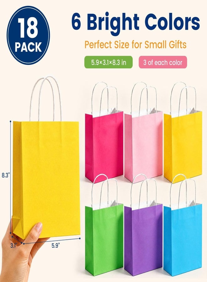 LovesTown 18pcs Small Gift Bags with Handles, 5.9x3.1x8.3 Inch Goodie Bags 6 Colors for Birthdays, Weddings, Classrooms Party Favors - Image 2