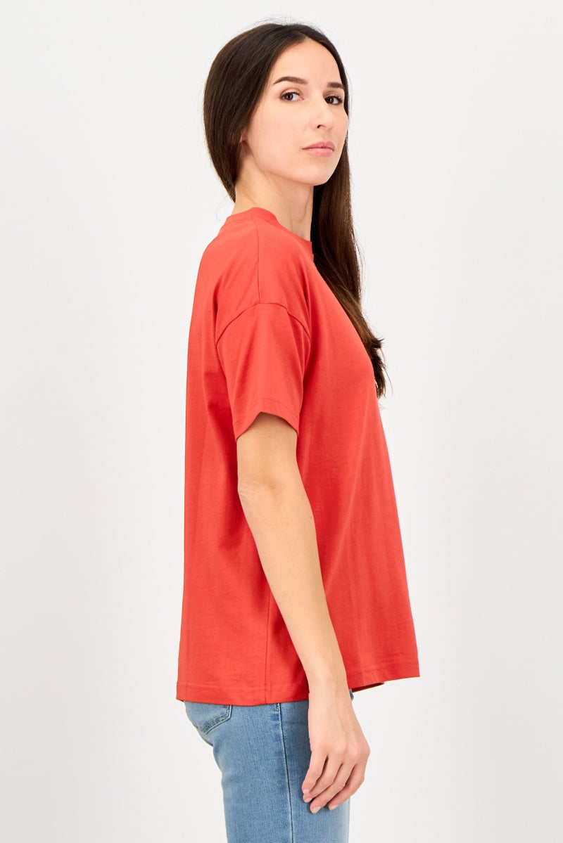 Lyle & Scott Women Oversize Crew Neck Short Sleeve Embroidered Logo T-Shirt, Red - Image 3