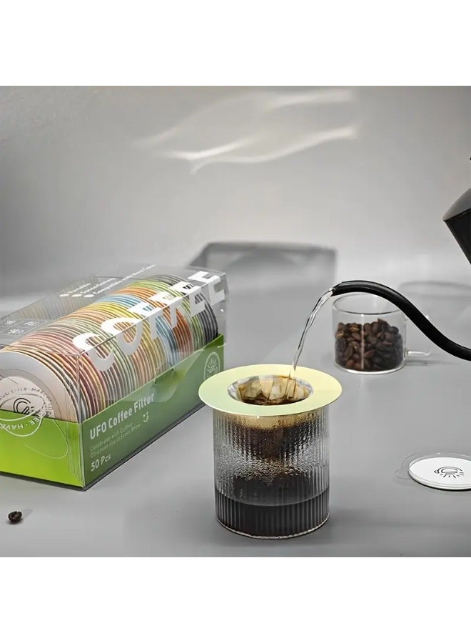 50 قطعة من فلاتر القهوة للاستخدام مرة واحدة على شكل UFO - فلاتر صغيرة محمولة للسكب والتنقيط، فلاتر ورقية أحادية الطبقة لتحضير قهوة غنية، مثالية للتخييم والاستخدام المنزلي والمكتبي، وتجهيزات القهوة المنزلية | فلاتر قهوة فريدة | فلتر أحادي الطبقة - Image 3
