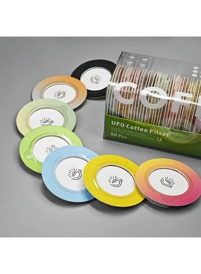 50 قطعة من فلاتر القهوة للاستخدام مرة واحدة على شكل UFO - فلاتر صغيرة محمولة للسكب والتنقيط، فلاتر ورقية أحادية الطبقة لتحضير قهوة غنية، مثالية للتخييم والاستخدام المنزلي والمكتبي، وتجهيزات القهوة المنزلية | فلاتر قهوة فريدة | فلتر أحادي الطبقة - Image 1