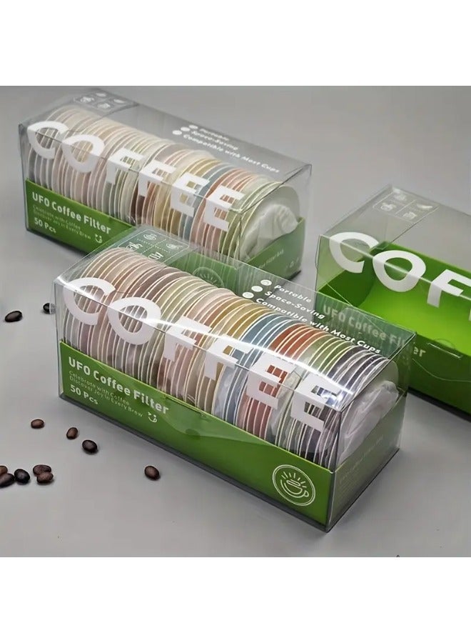 50 قطعة من فلاتر القهوة للاستخدام مرة واحدة على شكل UFO - فلاتر صغيرة محمولة للسكب والتنقيط، فلاتر ورقية أحادية الطبقة لتحضير قهوة غنية، مثالية للتخييم والاستخدام المنزلي والمكتبي، وتجهيزات القهوة المنزلية | فلاتر قهوة فريدة | فلتر أحادي الطبقة - Image 2
