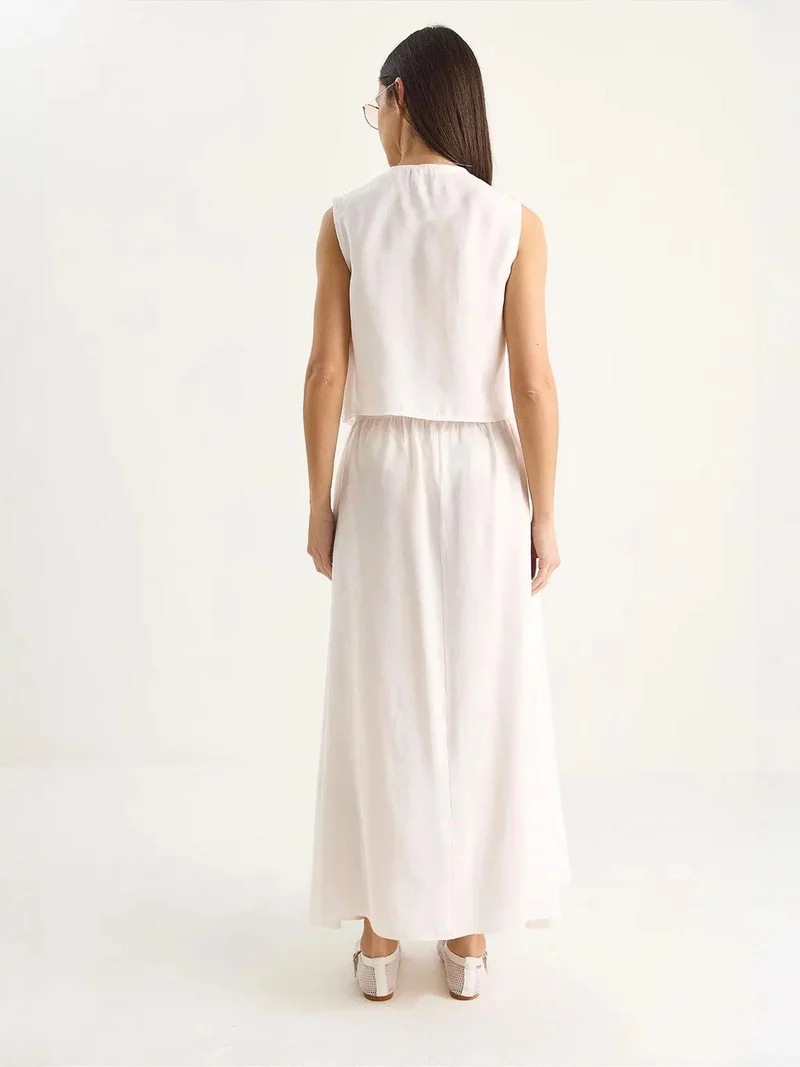 Bianco Lucci Ivory Natural LUCCI Tie Closure Blouse-Skirt Co-ords for Women | Best Price UAE