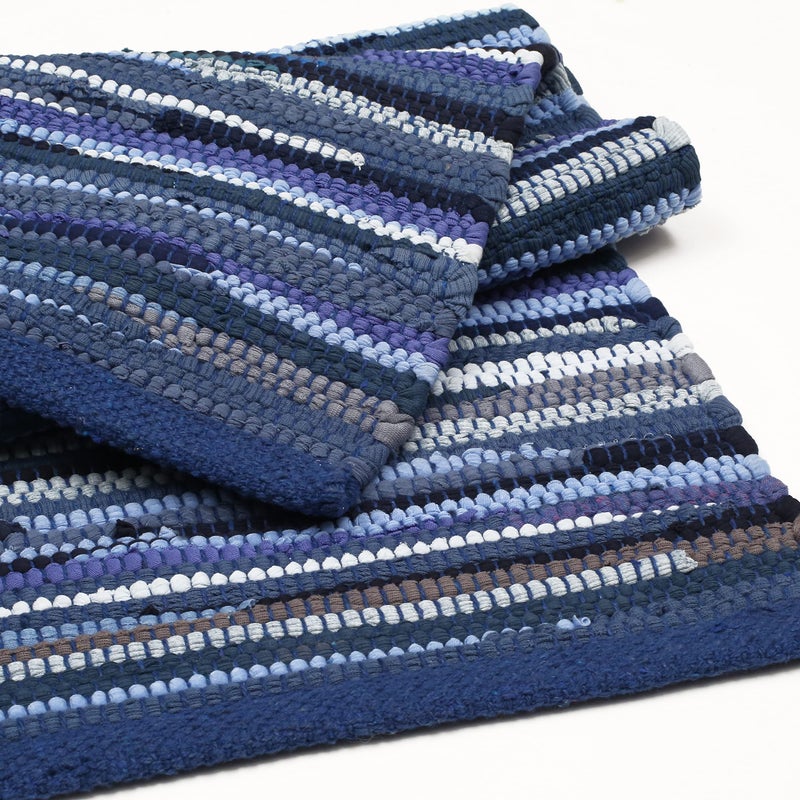 Bedding Craft Hand Made Woven Tonal Chindi Rugs 24x36 - Inch Rectangle Area Rugs, Reversible Farmhouse Area Rugs, Braided Chindi Cotton Area Rugs - Blue Multi - Image 1