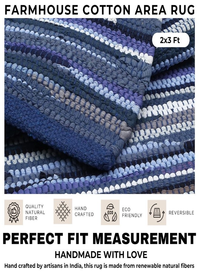 Bedding Craft Hand Made Woven Tonal Chindi Rugs 24x36 - Inch Rectangle Area Rugs, Reversible Farmhouse Area Rugs, Braided Chindi Cotton Area Rugs - Blue Multi - Image 5