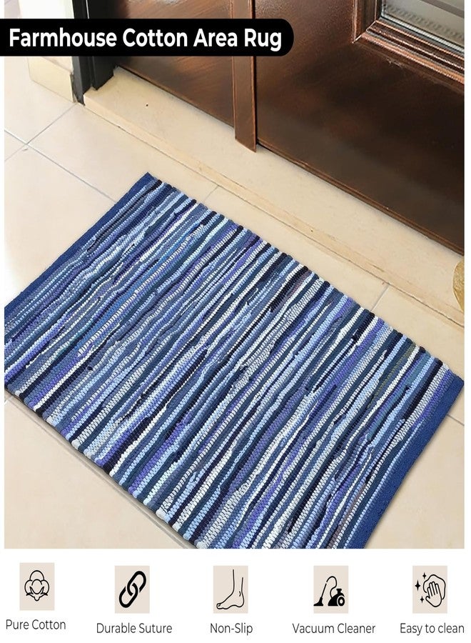 Bedding Craft Hand Made Woven Tonal Chindi Rugs 24x36 - Inch Rectangle Area Rugs, Reversible Farmhouse Area Rugs, Braided Chindi Cotton Area Rugs - Blue Multi - Image 3