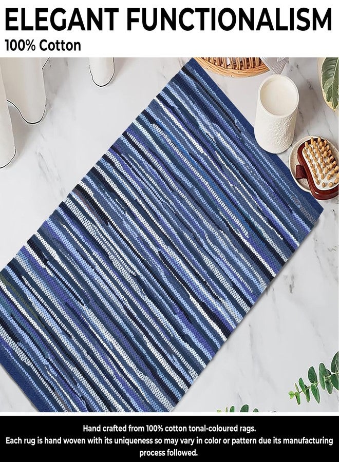 Bedding Craft Hand Made Woven Tonal Chindi Rugs 24x36 - Inch Rectangle Area Rugs, Reversible Farmhouse Area Rugs, Braided Chindi Cotton Area Rugs - Blue Multi - Image 4