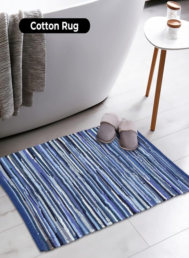 Bedding Craft Hand Made Woven Tonal Chindi Rugs 24x36 - Inch Rectangle Area Rugs, Reversible Farmhouse Area Rugs, Braided Chindi Cotton Area Rugs - Blue Multi - Image 2