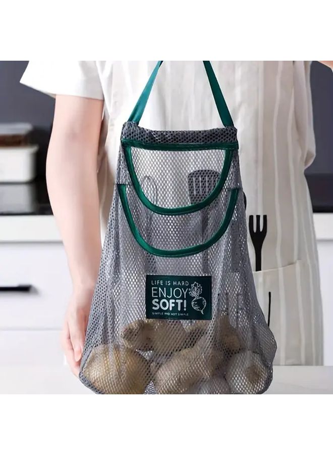 Double Layer Hanging Vegetable Fruit Bag Reusable Fabric Kitchen Organizer 1pc - Image 1
