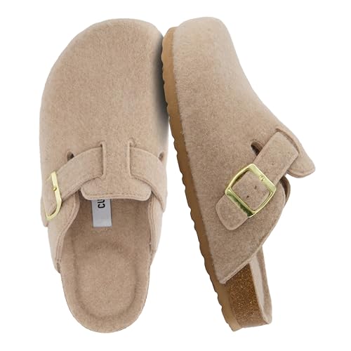 CUSHIONAIRE Hana Womens Clogs | Comfortable Vegan Suede Clogs for Women | Slip On Potato Shoes with Cork Footbed & Arch Support| SAND 6 - Image 1