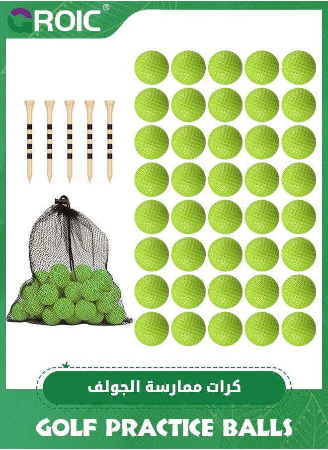 GROIC 40 Pack Foam Golf Practice Balls with 5 PCS Golf Tees and Multipurpose Nylon Drawstring Sack, Realistic Feel and Flight Training Sport Balls Elastic Soft Foam Golf Balls for Outdoor Backyard Training  - Image 1