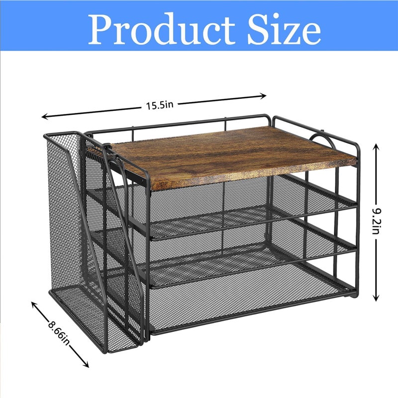 gianotter 4-Tier Paper Organizer With Magazine Holder, Desk Organizers and Accessories, Desk Accessories & Workspace Organizers, File Organizer for Office Supplies Storag (Wood, 4-Tier) - Image 4