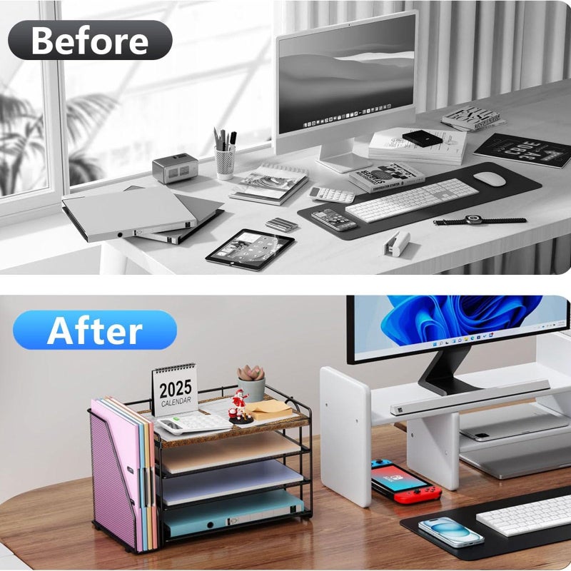 gianotter 4-Tier Paper Organizer With Magazine Holder, Desk Organizers and Accessories, Desk Accessories & Workspace Organizers, File Organizer for Office Supplies Storag (Wood, 4-Tier) - Image 2