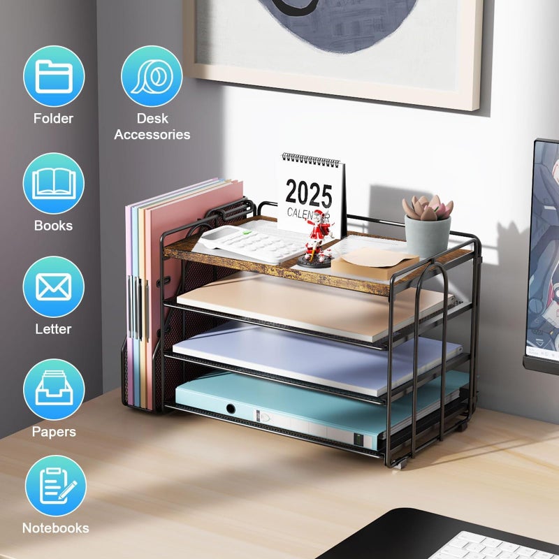 gianotter 4-Tier Paper Organizer With Magazine Holder, Desk Organizers and Accessories, Desk Accessories & Workspace Organizers, File Organizer for Office Supplies Storag (Wood, 4-Tier) - Image 5