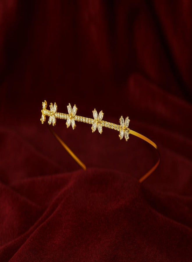 Ruhi Creation Gold Plated Floral Crystal Headband for Women & Girls | Elegant Diamond Look Hair Accessory for Weddings, Parties & Special Occasions - Image 5