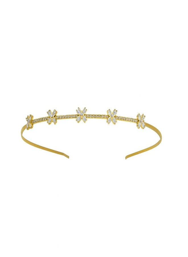 Ruhi Creation Gold Plated Floral Crystal Headband for Women & Girls | Elegant Diamond Look Hair Accessory for Weddings, Parties & Special Occasions - Image 2