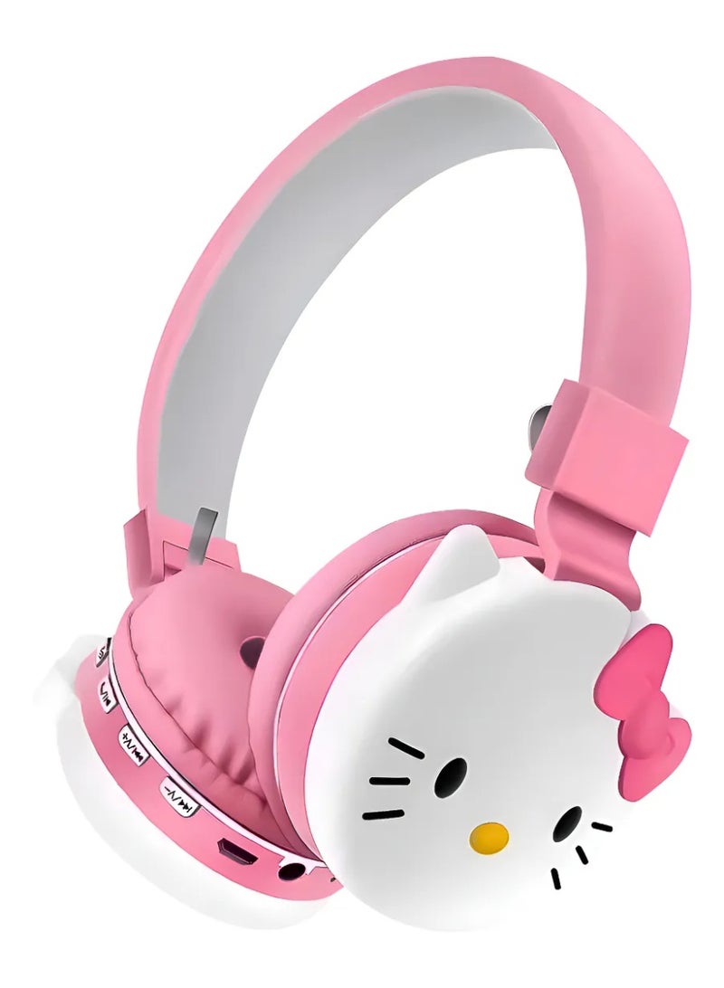 Cartoon Cute Hello Kitty Kids Children Bluetooth Headphones, Wireless Headphones with Reduce the noise Microphone Kids Foldable Headphones for School Travel Gift Headset for Children - Image 1