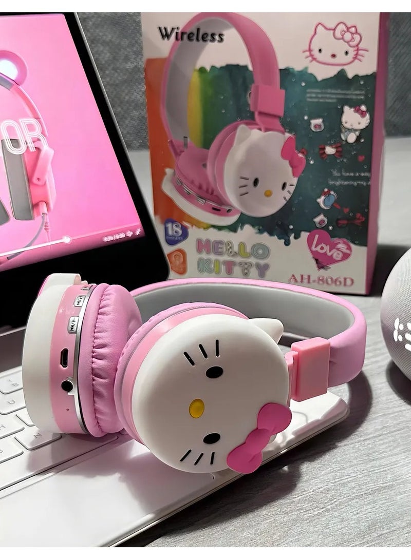 Cartoon Cute Hello Kitty Kids Children Bluetooth Headphones, Wireless Headphones with Reduce the noise Microphone Kids Foldable Headphones for School Travel Gift Headset for Children - Image 2