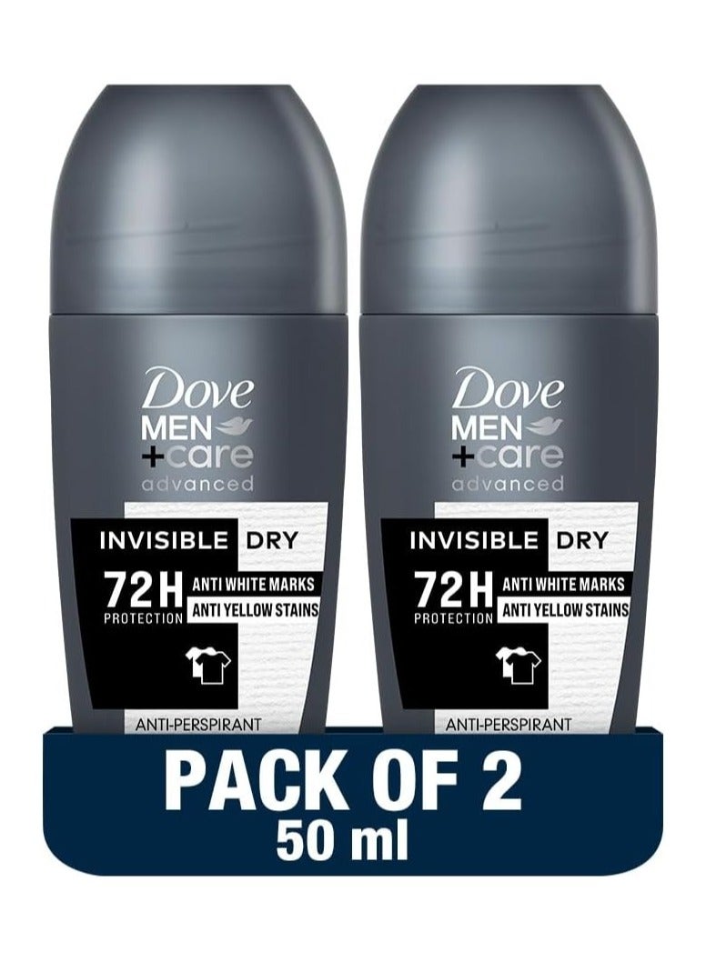دوف مزيل عرق دوف مين+ كير المتطور، مزيل عرق دوار غير مرئي، مرطب، حماية تدوم 72 ساعة، مضاد للعلامات البيضاء والبقع الصفراء، 50 مل × 2