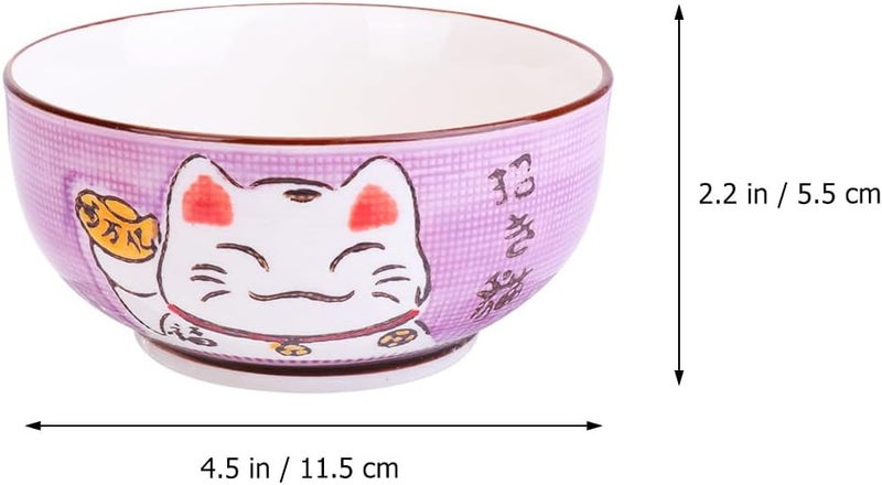Amosfun 5Pcs Korean Ceramic Rice Bowl Japanese Maneki Neko Cat Bowl for Soup Dessert Appetizer Snack Home Kitchen Supply - Image 2