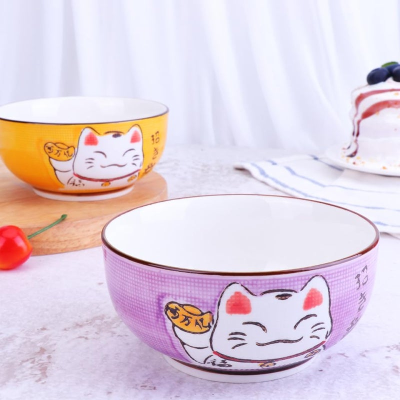 Amosfun 5Pcs Korean Ceramic Rice Bowl Japanese Maneki Neko Cat Bowl for Soup Dessert Appetizer Snack Home Kitchen Supply - Image 3