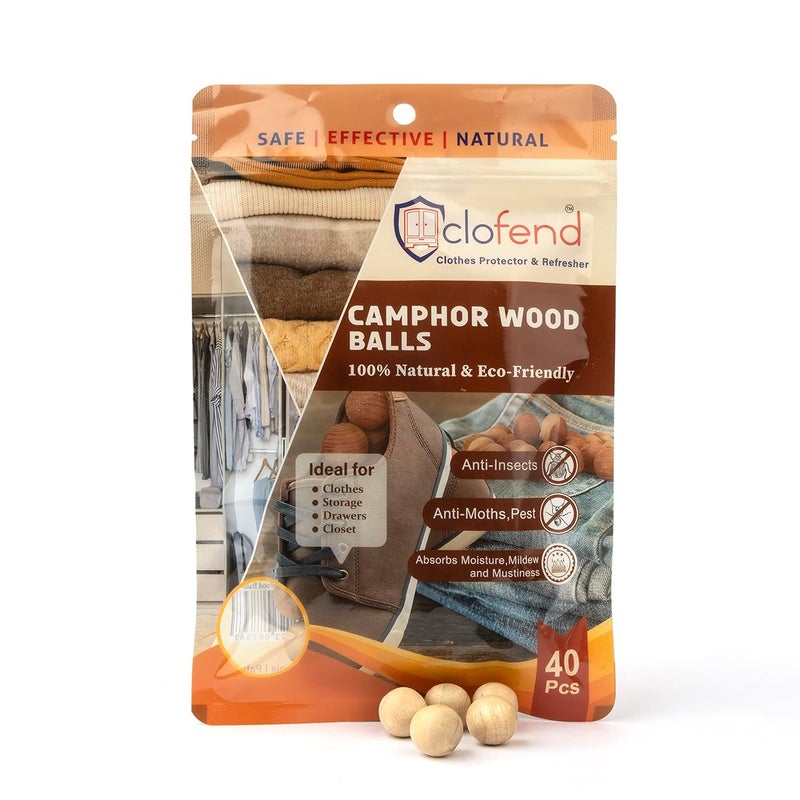 Clofend 40 pcs Safe Natural Camphor Wood Balls for Wardrobe Clothes Drawers Removes Insects Mildew Moisture Mold Fragrance Closet - Image 5