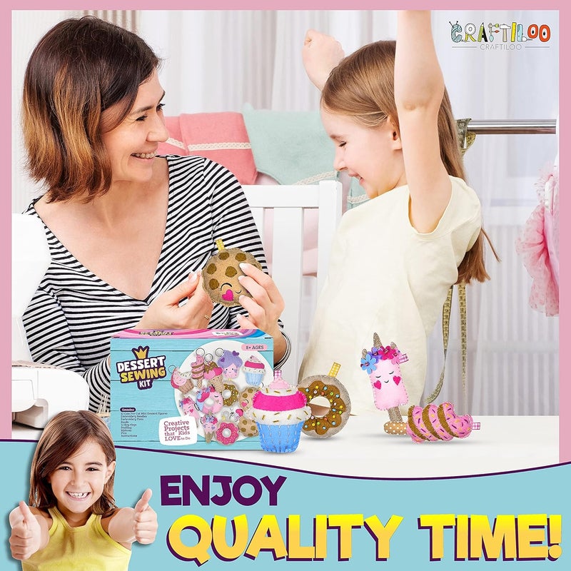 CRAFTILOO 12 Pre-Cut Mini Treats Dessert Fun Kids Sewing Kit for Kids Ages 8-12 Children Beginners Sewing kit Kid Crafts Make Your Own Felt Pillow Plush Craft Kit Girls and Boys Art Craft Kits Learn to Sew Kit - Image 5