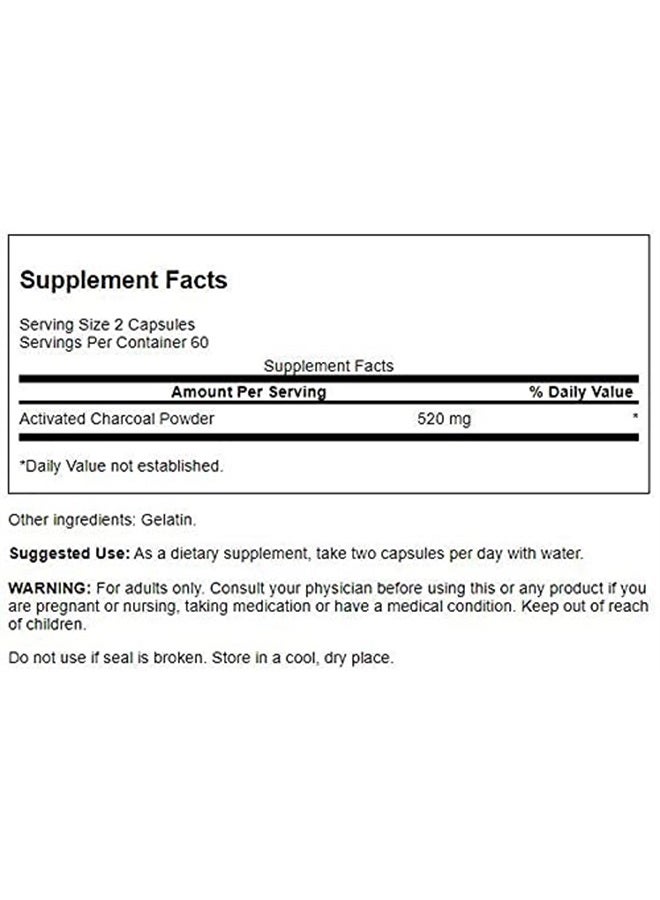 SWANSON Activated Charcoal - Natural Supplement Supporting Healthy Absorption - Helps w/Bloating & Maintaining Bowel Regularity - (120 Capsules, 520mg per Serving)