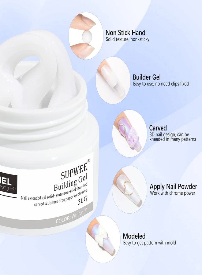 SUPWEE 30g Solid Builder Gel for 3D Nail Art Design, Non Stick Hand Building Gel, White Modeling Salon Nail DIY at Home - Image 5