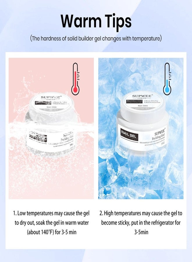 SUPWEE 30g Solid Builder Gel for 3D Nail Art Design, Non Stick Hand Building Gel, White Modeling Salon Nail DIY at Home - Image 2