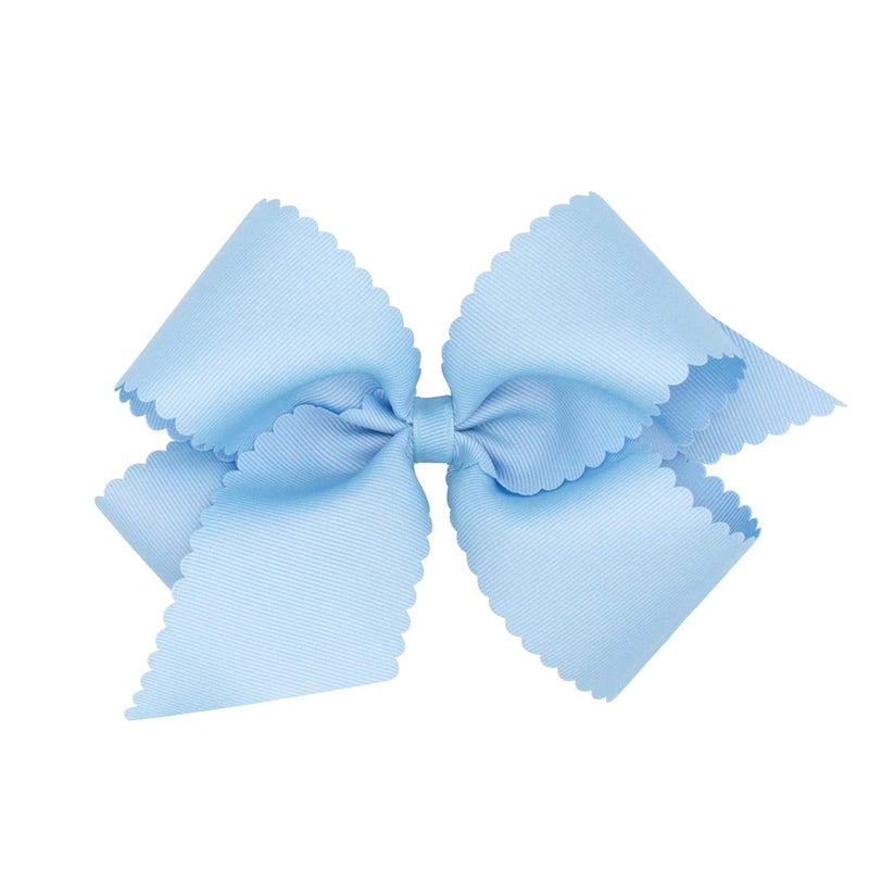 Wee Ones Girls' Classic Grosgrain Hair Bow with Scalloped Edges and Plain Wrap Center on a WeeStay Hair Clip, King, Millennium Blue - Image 1