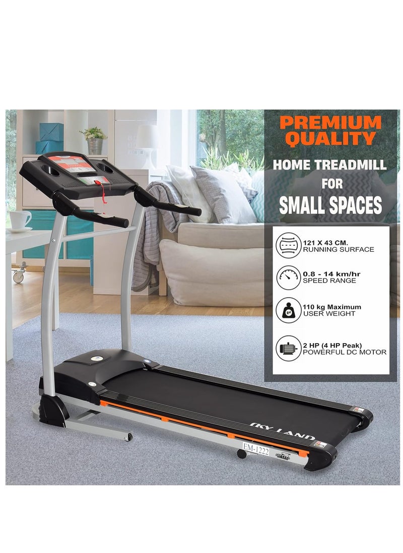 Powerful 4 HP Peak Motor Treadmill, Foldable Running Machine with 43cm Wide Belt, Built-in MP3 Speaker, LCD for Speed/Calories/Heart Rate, Manual Incline, Quiet Motor, Portable Home Fitness Equipment – EM-1222