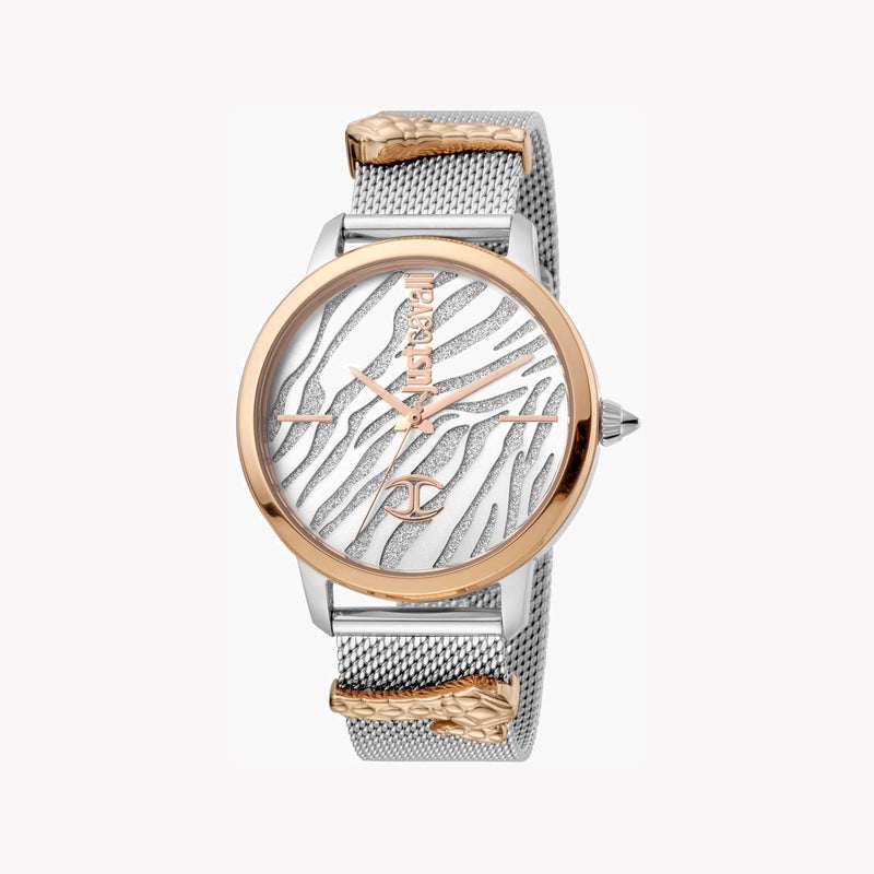 جاست كافالي ساعة نسائية من جاست كافاللي بهيكل من الفولاذ المقاوم للصدأ الفضي وسوار من الفولاذ المقاوم للصدأ الفضي - Image 1